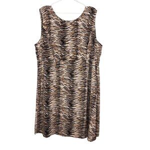 Vintage Animal Print Midi Dress 16 Brown Safari Neutral Old Money Classic Chic